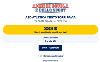 Sostieni ASD ATLETICA CENTO TORRI PAVIA con i Buoni Esselunga Amici di Scuola e dello Sport